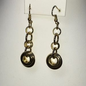 Dangle earrings in gold tone, pierced, 1.75 in drop